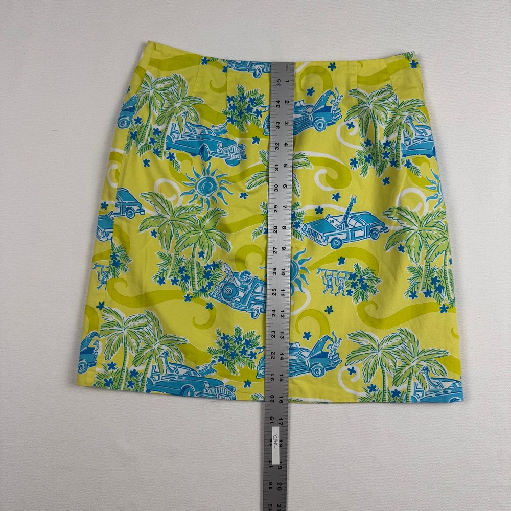 Lilly Pulitzer Mini Skirt Women 2P Yellow Blue Crusin Print A-Line Tropical - Picture 7 of 9